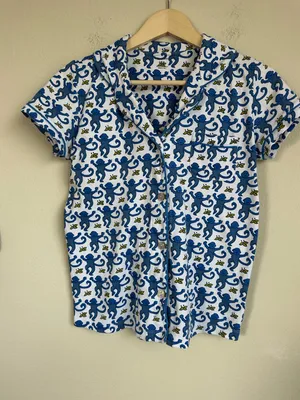 Roller Rabbit Monkey Print Short Sleeve Button Down Pajama Top thumbnail 3