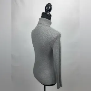 Turtleneck Sweater Grey Rib Knit Large Ambiance Apparel Stretch Top thumbnail 7