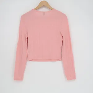 Shein Essnce Crop Sweater Womens Large Baby Pink Stretch Rib Knit Long Sleeve thumbnail 4