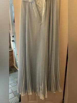 Azazie Sea Glass Raychelle Pleated V-Neck Chiffon Maxi Dress | Size 6 thumbnail 9