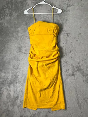 Anthropologie The Soleil Slim Strapless Ruched Dress Mango Yellow Size SP New thumbnail 2