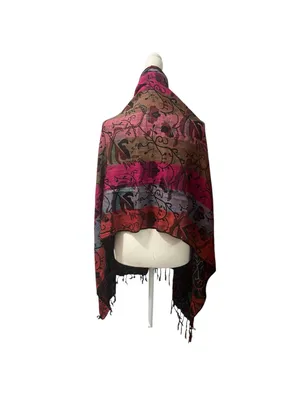 World Market Dark Floral Shawl Scarf Fringe Neck Warmer thumbnail 4