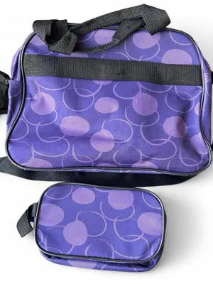 Purple polka dot carry on luggage bag with small accessory bag thumbnail 2