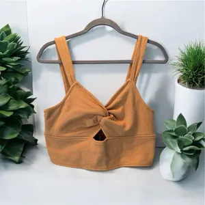 Madewell NWT Cutout Knot-Front Crop Tank Top Tan Textured size XL thumbnail 3