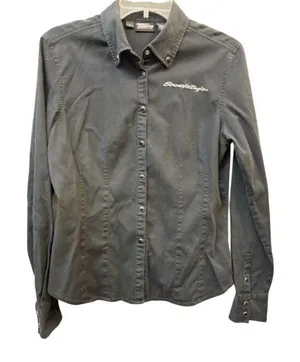 Harley Davidson Screamin Eagle Grey Corduroy Rhinestone Snap Front Shirt thumbnail 1