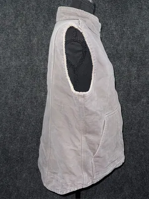 Vintage Carhartt Taupe Gray Sherpa Lined Vest Mock Neck WV001 032 Women’s Large thumbnail 2