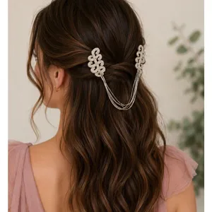 Pink Pewter Brenda Silver Beaded Hair Jewelry Bridal Boho Accent thumbnail 4