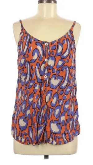 Cabi Orange & Purple Animal Print Sleeveless Top Womens M Tank Blouse Beachy thumbnail 1