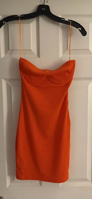 Sky to Moon NWOT Orange Ribbed Bodycon Dress thumbnail 1