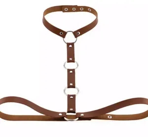 Brown Leather Harness with Silver Rings NEW thumbnail 1