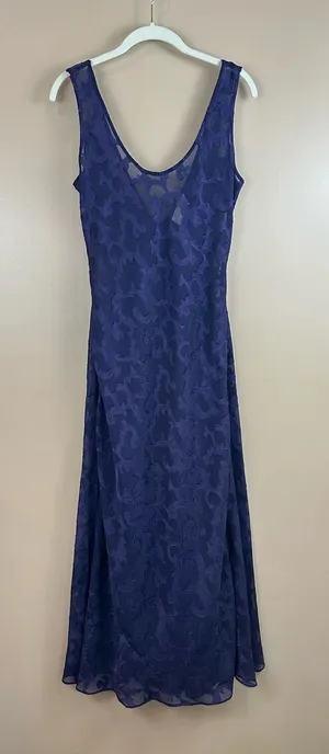 Vintage 90s Victoria’s Secret Gold Label Purple Maxi Slip Dress Sheer Scroll S thumbnail 1