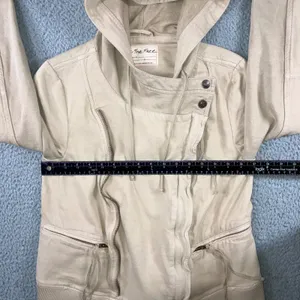 Free People Carmen Moto Jacket Women Small‎ Beige Asymmetrical Zip thumbnail 5