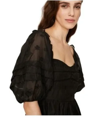 Hofmann‎ Copenhagen Isabella Black Floral Organza Puff Sleeve Dress 40 A/B Cup thumbnail 1