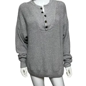 RedHead Womens Gray Chunky Knit Henley Sweater Button Neck Cotton Blend Size M thumbnail 2