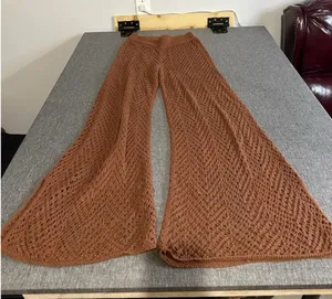 Wild Fable Dark Brown Crochet Beach Wide Leg Pants Sz S Cover Up Boho Hamptons thumbnail 1