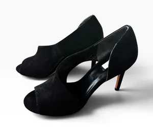Cole Haan Bethany Open Toe Pump 7 Black Suede d'Orsay Stiletto Heels thumbnail 1