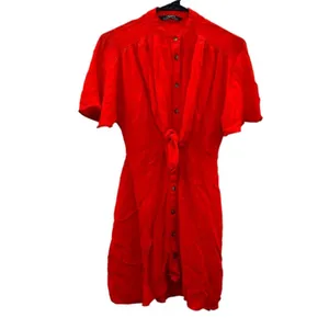 Zara Reddish Orange Short Sleeve Button Down Tie Mini Dress Size‎ XS thumbnail 2