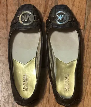 Michael Kors Brown Signature Logo Ballet Flats with Gold Medallion thumbnail 1