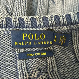 Polo Ralph Lauren Blue Cable Knit Pima Cotton V-Neck Sweater Fisherman Preppy thumbnail 7
