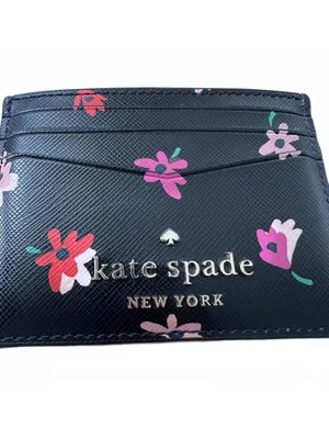 Kate Spade Staci Card Holder Black Floral Wallet Saffiano WLR00604 thumbnail 4