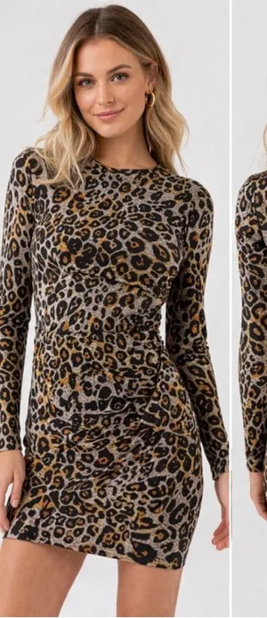 Francesca's June & Ivy Tammy Ruched Leopard Luxe Mini Dress Medium Night‎ Out thumbnail 1
