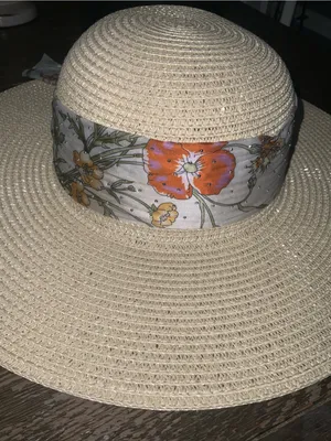 Adrienne Vittadini Beige Straw Sun Hat with Sparkly Floral Scarf thumbnail 6