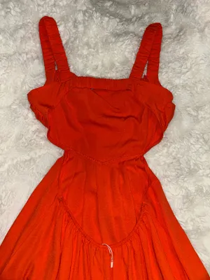 Orange Cut Out Ruched Ruffle Hem Cami Dress thumbnail 8