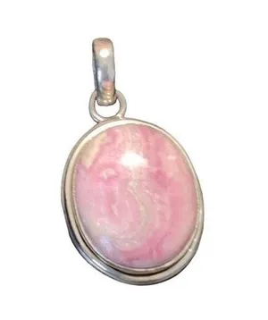 Oval Rhodochrosite Gemstone Pendant in Sterling Silver Bezel Setting thumbnail 1