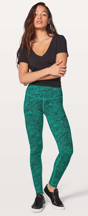 Lululemon Wunder Under High Rise Leggings Tights 28” Viridian Green Black Sz 6 thumbnail 1