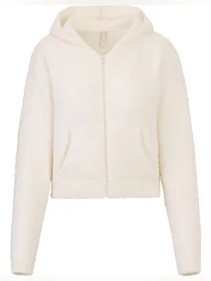 Skims Cozy Knit Zip-Up Hoodie Jacket Bone Cream Size Small / Medium Fuzzy Boucle thumbnail 15