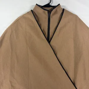 A New Day Camel Brown Zip Up Cape Jacket with Faux Leather Trim Size M New Tags thumbnail 9