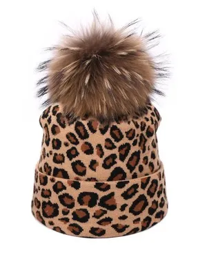 Winter Leopard Crochet Beanie Hat Multi thumbnail 1