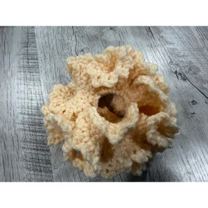 Handmade Crochet Hair Scrunchie Cream Ivory Soft Ruffled Elastic Hair Tie thumbnail 3