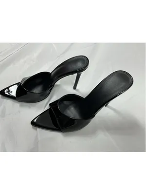 Womans New Slip On Stiletto Mules 10 Black Pointed Open Toe thumbnail 3