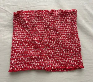 Brandy Melville Red Floral Smocked Tube Top thumbnail 1
