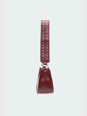Studded Strap Faux Leather Shoulder Bag - Burgundy / Dark Red thumbnail 4