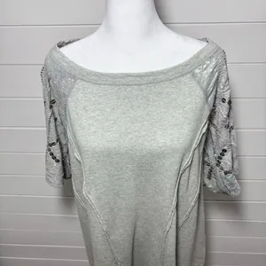 Free People Shine Me Out Top Embellished Sleeve Pullover Open‎ Back Large L NEW thumbnail 6