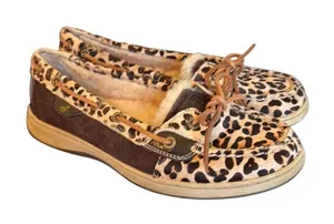 Sperry angelfish leopard Sherpa lined moccasin loafers 8 thumbnail 1