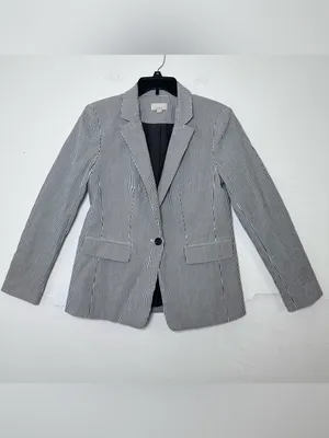 LOFT Women’s 6 Gray and White Stripes Blazer with Shoulder Pad Business Casual thumbnail 2