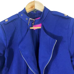 NWT Chocolate Moto Jacket Textured Cropped Open Front Royal Blue Edgy Size M thumbnail 5