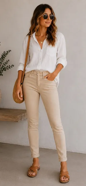 BKE Buckle Cream Skinny‎ Chino Pants Mid Rise Stretch Casual Neutral Jeans thumbnail 1