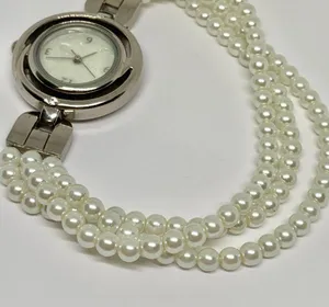 TCZ Simulated Pearl Silver Tone Quartz Analog Ladies Watch 29mm size 8” running thumbnail 4
