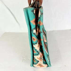Wrangler Southwestern Dual Sided Wide Tote Bag Teal Western Boho Laptop thumbnail 3