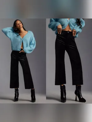 Maeve Colette Velvet High Rise Wide Leg Cropped Pants thumbnail 2