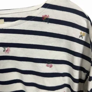 Madewell Sz S Navy Blue White Striped Cropped Top Cross Stitch Long Sleeve NWT thumbnail 5
