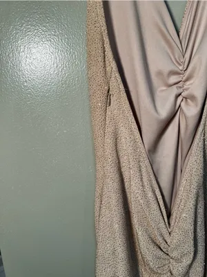 Vintage Bari Jay Women's Maxi Dress Halter V-Neck Cinched Beige‎ Gold Glitter thumbnail 11