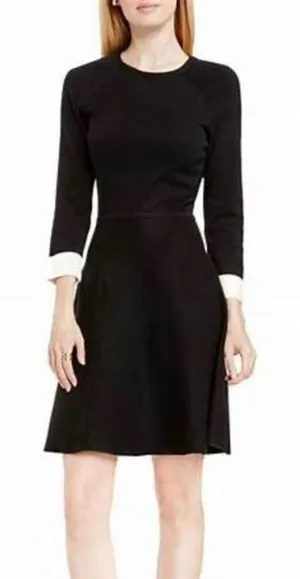 Vince Camuto Black And White Trim Fit And Flare Knit Sweater Dress Size XL thumbnail 1