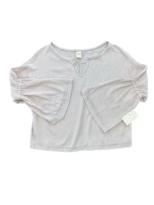 Free People Dahlia thermal boho raw hem relaxed oversized bell sleeve top NWT S thumbnail 4