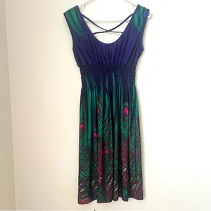 Raya Sun Sleeveless Dress Womens Size Medium Blue Green Turquoise Peacock thumbnail 5