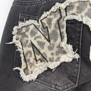 Disclosure NYC Leopard Patch Wide Leg Jeans 9/29 Black Y2K Distressed Baggy thumbnail 4